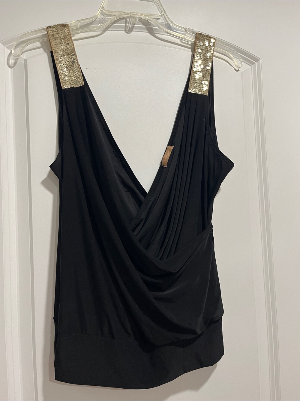 Forever 21 Black Draped Backless Top with Gold Sequin Straps